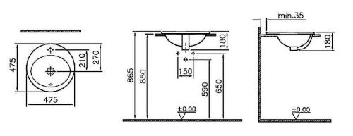 Раковина из сантехнического фарфора Vitra S20 5467B003-0001 50х50 накладная цвет белый 1 отверстие под смеситель - фото 3