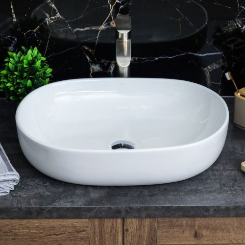 Раковина из сантехнического фарфора Melana 5006-805 60х40 накладная цвет белый без отверстий под смеситель - фото 3