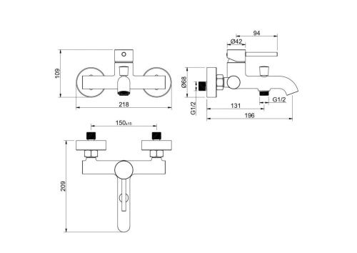 Смеситель для ванны Aquatek ЕВРОПА AQ1340MB настенный черный - фото 4