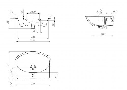 Раковина из сантехнического фарфора Onika Erica UM-ERI60/1 60х50 накладная цвет белый 1 отверстие под смеситель - фото 4