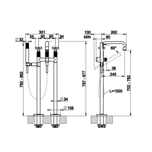 Смеситель Gessi INCISO 58129#727 напольный золото - фото 2