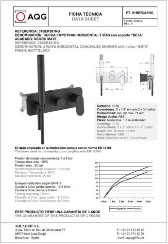 Душевая система AQG Beta 19BETER24105 встраиваемая в стену цвет черный - фото 2