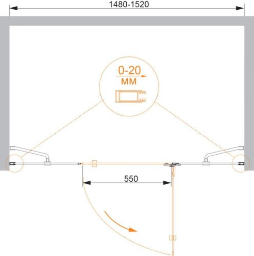 Душевая дверь Cezares BERGAMO BERGAMO-W-B-13-60+60/30-C-Cr-R 150х195 стекло прозрачное профиль хром - фото 2