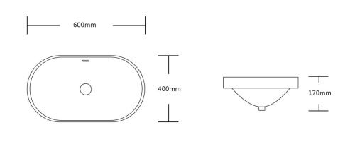 Раковина из сантехнического фарфора Milleau NUAGE MU018-GW 60х40 встраиваемая цвет белый без отверстий под смеситель - фото 2