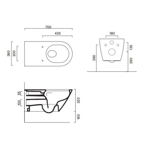 Чаша унитаза подвесная Catalano Comfort 911700001 цвет белый без сиденья безободковая смыв торнадо - фото 2