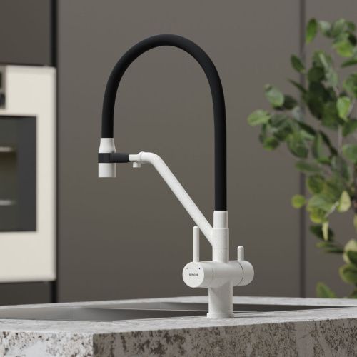 Смеситель для кухни Sancos Dora SC4003GR на мойку белый/черный - фото 3