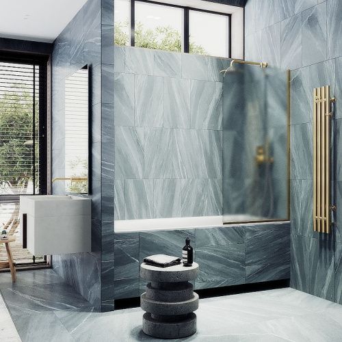 Душевая шторка на ванну Maybah Glass MGV-149-3у 75х140 стекло тонированное профиль золото ориентация универсальная - фото 3