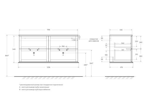 Тумба под раковину Cezares TIFFANY 55332 120х50 подвесная цвет зеленый - фото 2