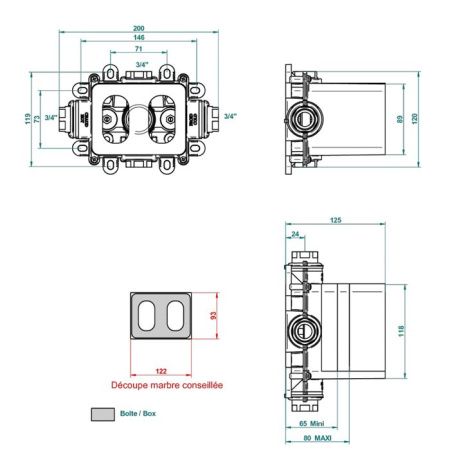 Встраиваемая часть термостата на 3/4" THG General items G00 G00-A00-5200AE