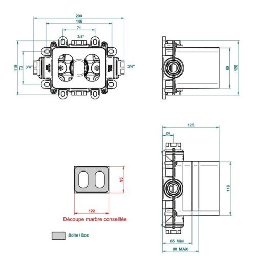 Встраиваемая часть термостата на 3/4" THG General items G00 G00-A00-5200AE - фото 2