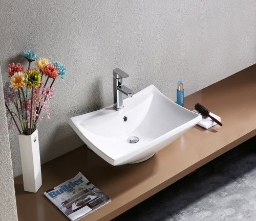 Раковина из сантехнического фаянса CeramaLux 9111 60х40 накладная цвет белый 1 отверстие под смеситель - фото 3