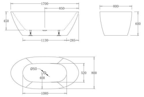 Ванна акриловая BelBagno BB77-1700-W0 170х80 отдельностоящая овальная с ножками - фото 2