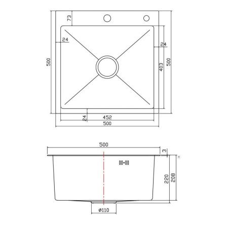 Кухонная мойка Fmark FSC5050L 50х50 цвет сатин поверхность матовая