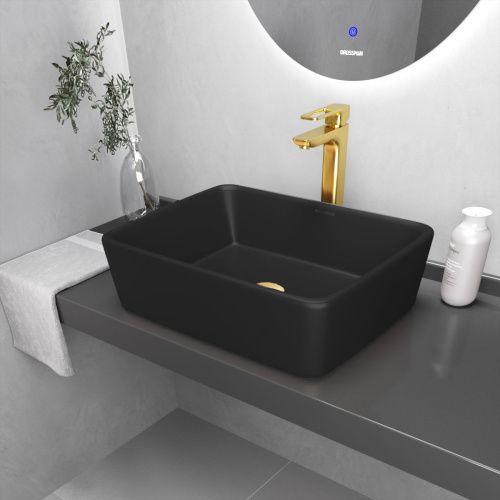 Раковина из сантехнического фаянса Grossman Color GR-3016BM 50х40 накладная цвет черный без отверстий под смеситель - фото 2