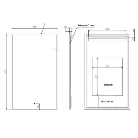 Зеркало с подсветкой и антизапотевателем Boheme 569-CR 60х100 подвесное