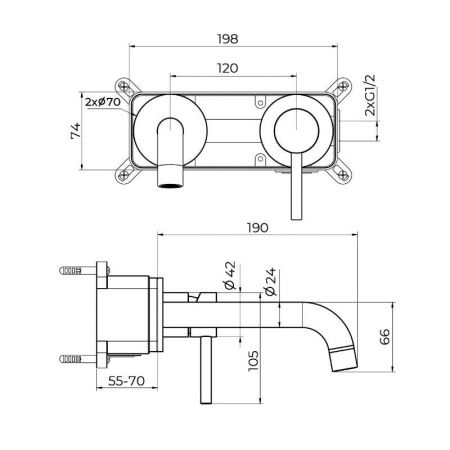 Смеситель для раковины Knotlor ECLIPSE SS-25/RB настенный бронза