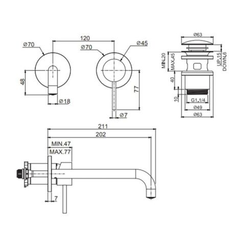 Смеситель для раковины Fima Carlo Frattini Spillo Steel F3081WLX9INOX встраиваемый в стену нержавеющая сталь