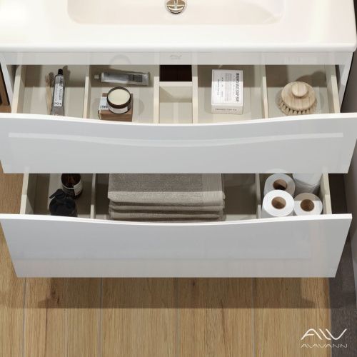 Тумба с раковиной Alavann Tess ALV1010000 100х50 подвесная цвет белый - фото 5