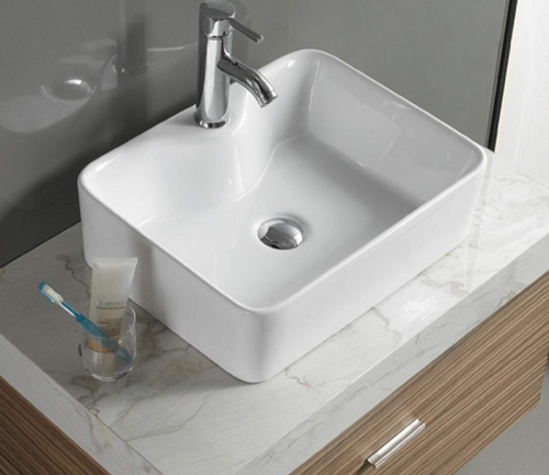 Раковина из сантехнического фаянса CeramaLux 7291 50х40 накладная цвет белый 1 отверстие под смеситель - фото 4