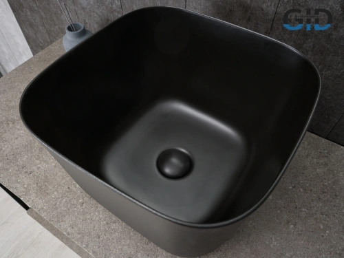 Раковина керамическая Gid Creativo 53356 40х40 накладная цвет черный без отверстий под смеситель - фото 2