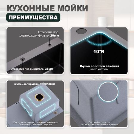 Кухонная мойка Splenka S704.7850.09 80х50 цвет серый поверхность матовая