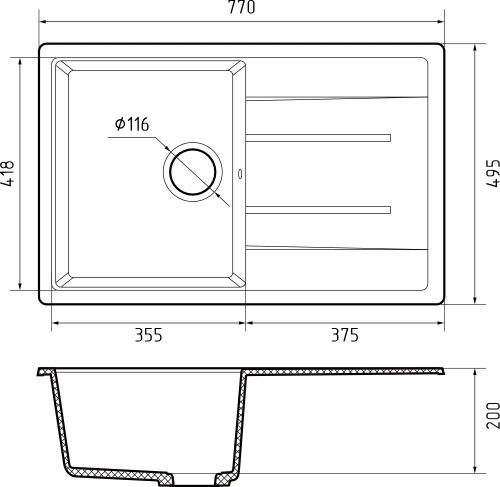 Кухонная мойка Granfest Quadro Q-780L терракот 75х50 цвет коричневый поверхность матовая - фото 3