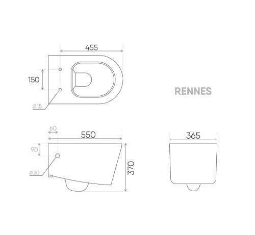 Унитаз подвесной Creo Сeramique RENNES 2.0 COMBO-RE1100R с RE1001T белый безободковый с сиденьем с микролифт душевой смыв - фото 5