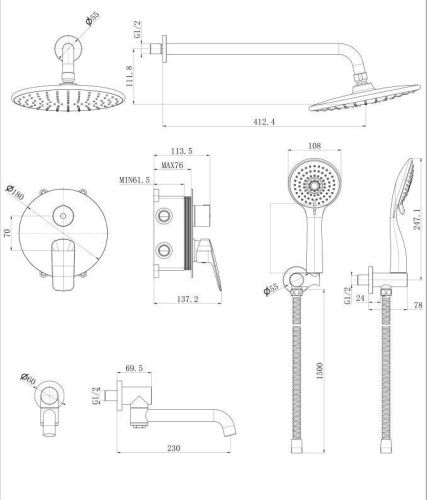 Душевая система BelBagno MARINO MARINO-VDSET-CRM встраиваемая в стену цвет хром - фото 2