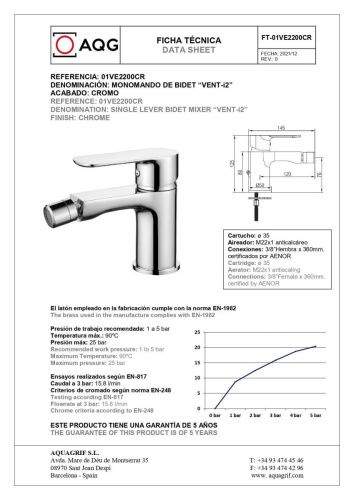 Смеситель AQG VENT-i2 01VE2200CR на биде хром - фото 2