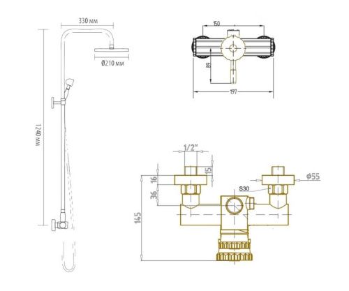 Душевая стойка Bronze de Luxe 10118/1F настенная цвет бронза - фото 3