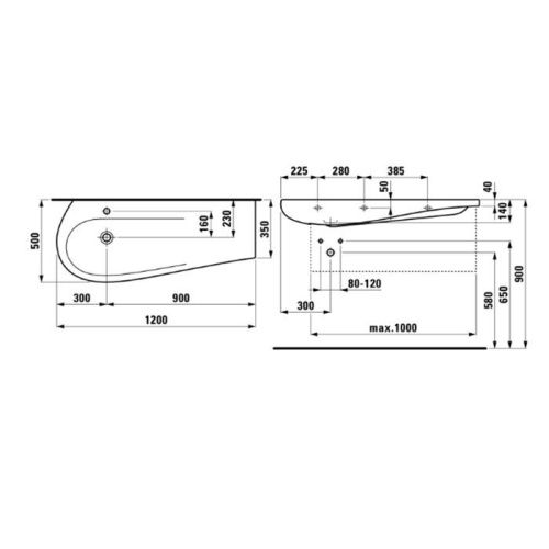 Раковина керамическая Laufen Alessi One 8.1497.3.400.104.1 120 см подвесная цвет белый 1 отверстие под смеситель - фото 2