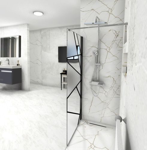 Душевая перегородка Cerutti SPA PICK T90B 90х190 стекло прозрачное/матовое профиль черный - фото 3