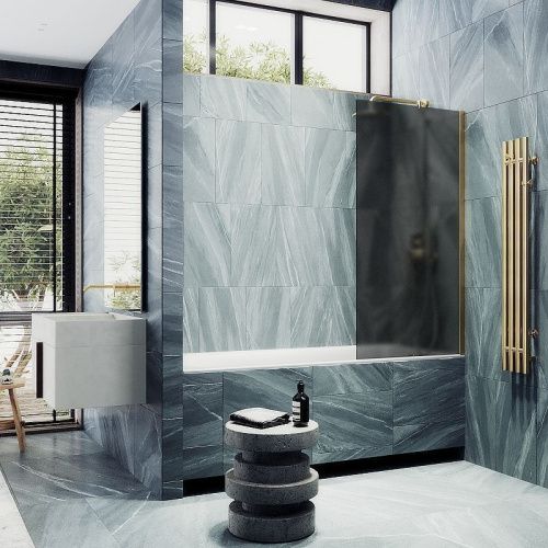 Душевая шторка на ванну Maybah Glass MGV-88-3ш 80х140 стекло тонированное профиль золото ориентация универсальная - фото 3