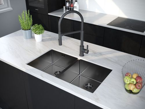 Кухонная мойка Paulmark GERBERG 78/2 UNI PM237844-GM 35х40 цвет вороненая сталь поверхность брашированная - фото 3