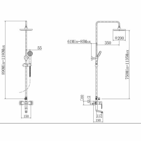 Душевая стойка Fashun A2418 настенная цвет хром