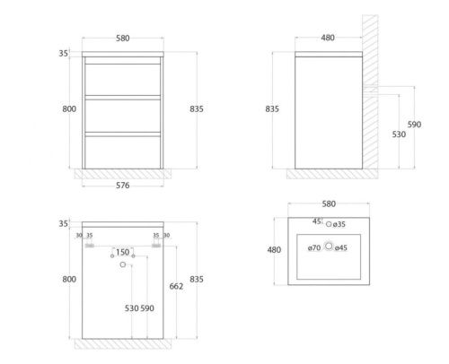 Тумба под раковину Art&Max FAMILY FAMILY-580-3C-PIA-CV 60х50 напольная цвет серый - фото 3