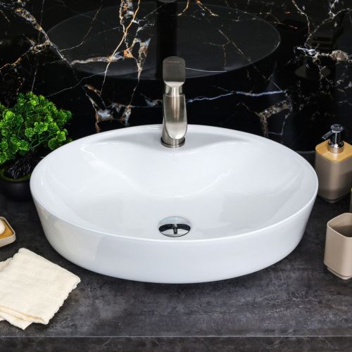 Раковина из сантехнического фарфора Melana 320301-805 60х40 накладная цвет белый 1 отверстие под смеситель - фото 3