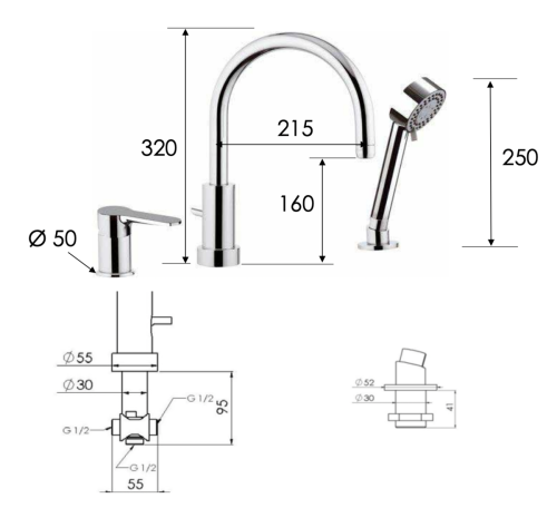 Смеситель Remer Winner W07 на борт ванны хром - фото 2