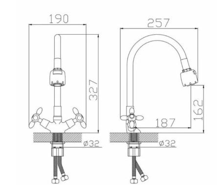 Смеситель для кухни D-Lin D153810-4T на мойку хром/красный