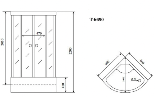 Душевая кабина Timo Standart T-6690BF 90х90 четверть круга с крышей ориентация универсальная - фото 3