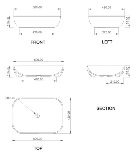 Раковина керамическая GSG Ceramic Design Easy EALAVRE60021 60х40 накладная цвет черный без отверстий под смеситель - фото 2