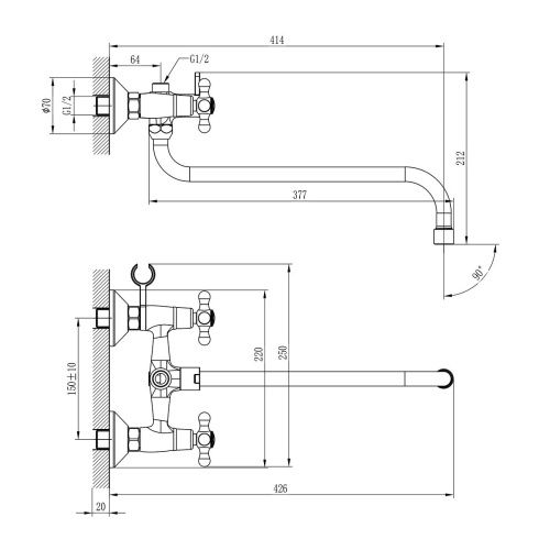 Смеситель для ванны Rossinka H H02-84R настенный хром - фото 2