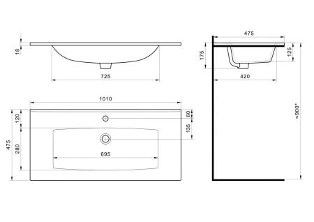 Раковина из сантехнического фарфора Santek Элина WH501627 100х50 накладная цвет белый