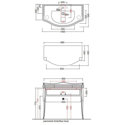 Раковина из сантехнического фарфора Kerasan Retro 105001*3 100х50 подвесная цвет белый 3 отверстия под смеситель - фото 2