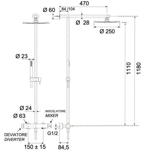 Душевая стойка Remer X Style Inox SSX37UFM25 настенная цвет нержавеющая сталь - фото 2