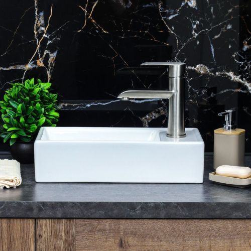 Раковина из сантехнического фарфора Melana 320351-805 40х20 накладная цвет белый 1 отверстие под смеситель - фото 4