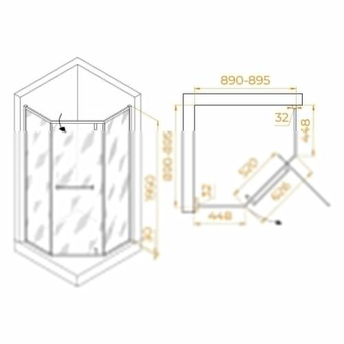 Душевой уголок RGW Hotel 350608499-026 90х90 стекло матовое профиль золото без поддона - фото 3