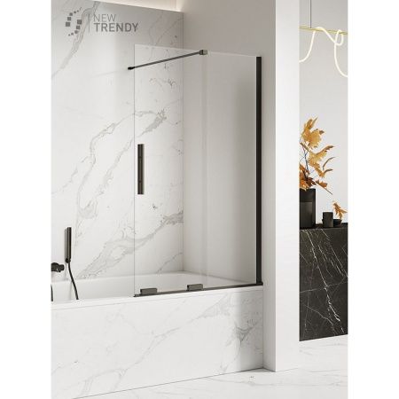 Душевая шторка на ванну New Trendy Smart Black EXK-4200 100х150 стекло прозрачное профиль черный ориентация универсальная