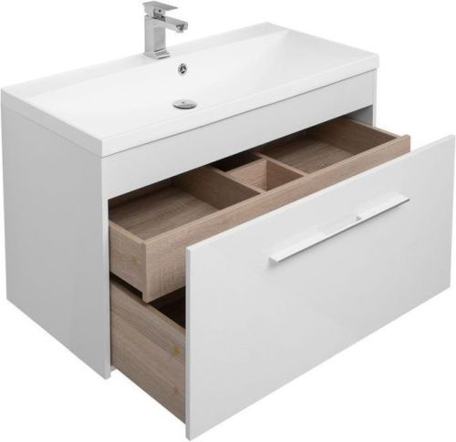 Комплект мебели: тумба с раковиной + зеркало-шкаф Aquanet Августа 00287676 100х50 подвесной цвет белый - фото 4