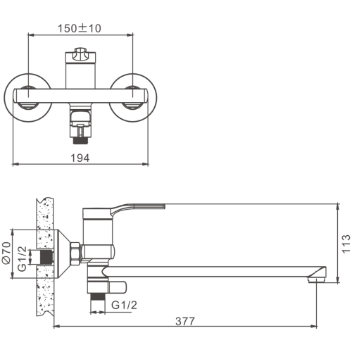 Смеситель для ванны и душа BELZ B22612 настенный хром - фото 2
